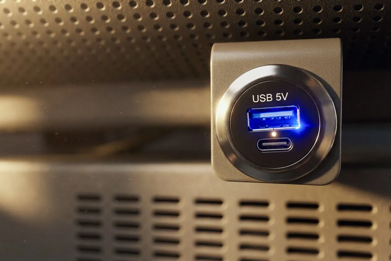 USB и Type-C зарядки у кресел автобуса